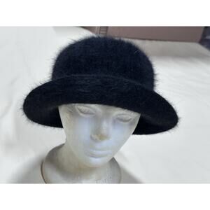 Angora Rabbit & Wool Black Bucket Hat One Size Church Hat Women’s Dress Hat